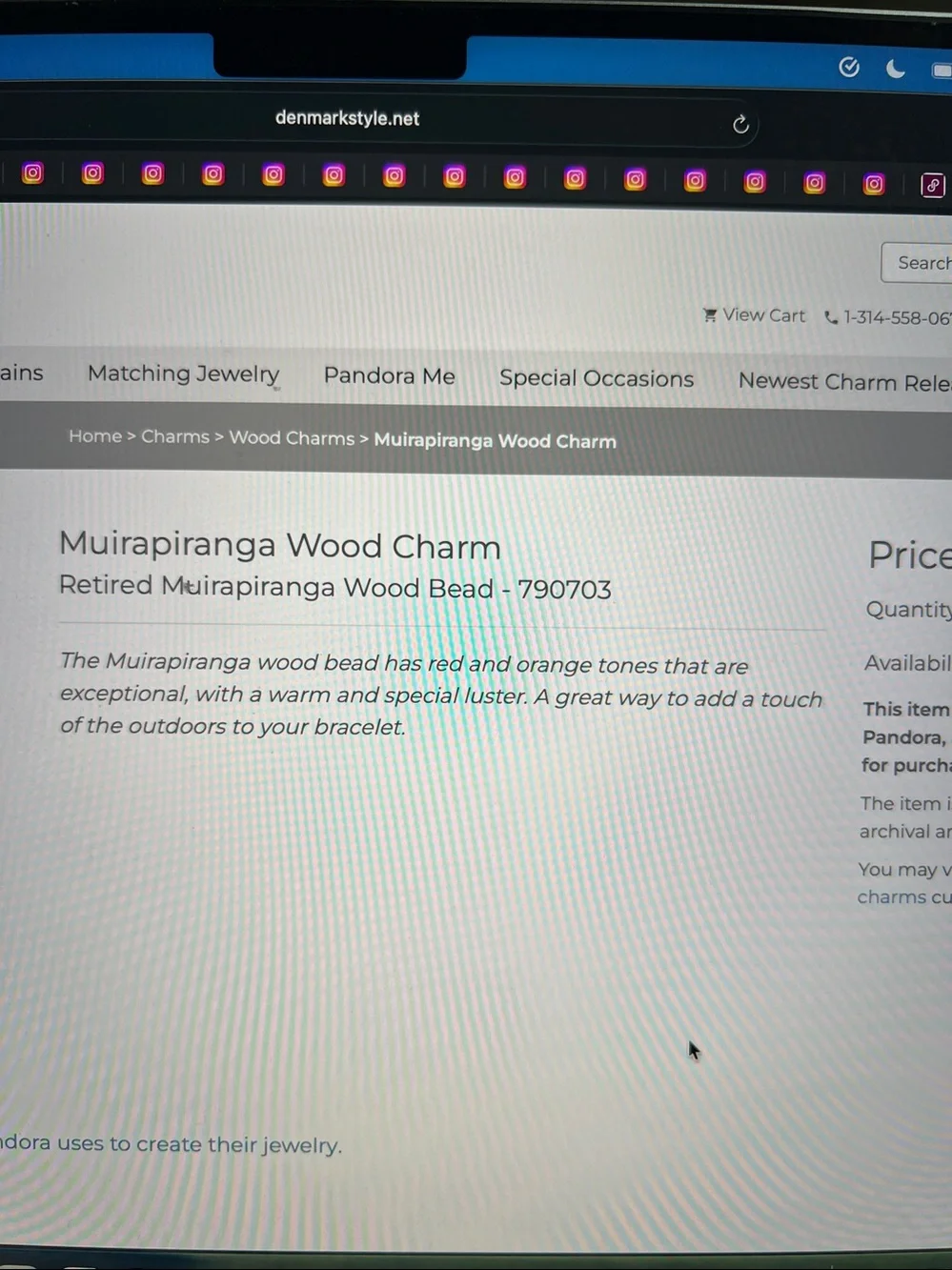 Pandora Muirapiranga Wood Charm